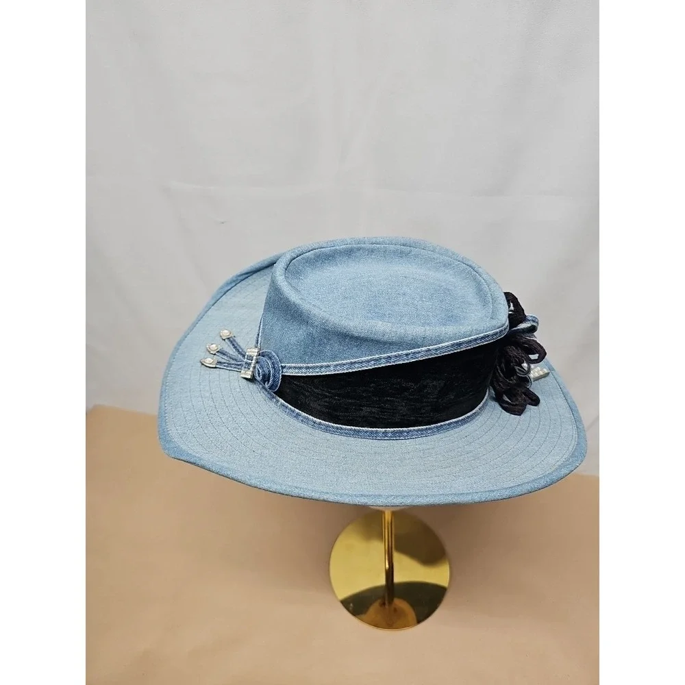 Simply Barbara Women Blue Cowboy Western Cotton Blend Usa Beyonce Outdoor Hat |M